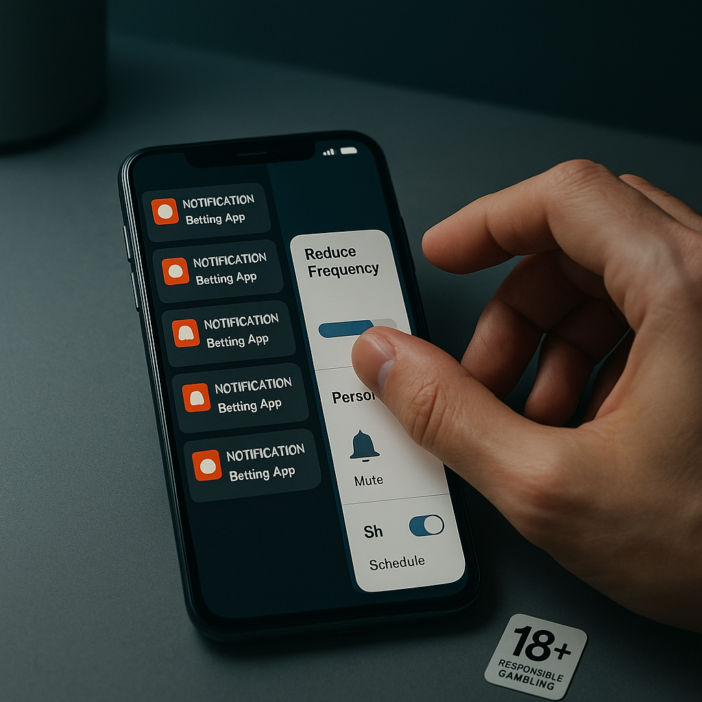 At night on a clean desk, a smartphone shows many gambling push notifications on